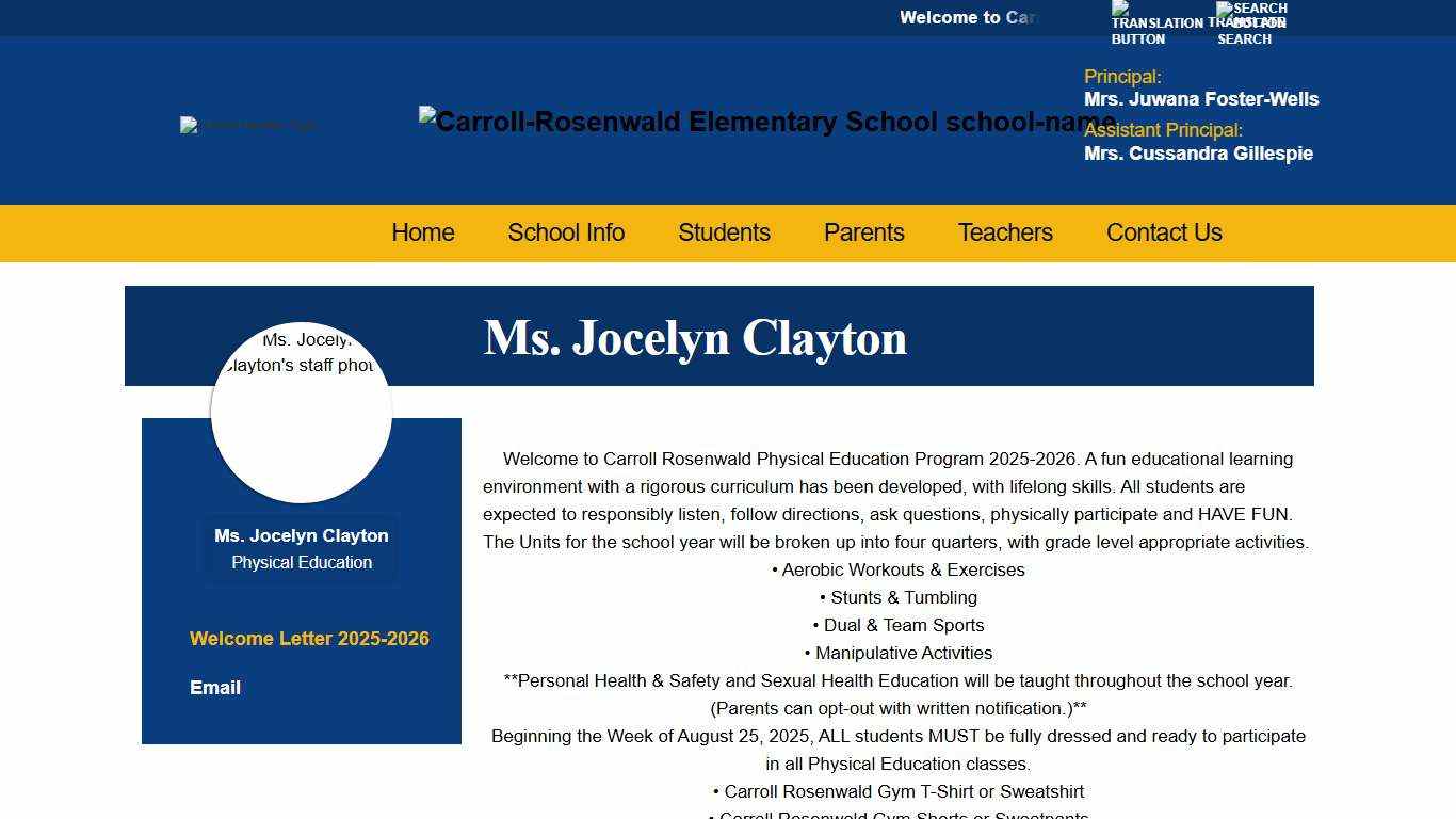 Welcome Letter 2025-2026 - Ms. Jocelyn Clayton - Carroll-Rosenwald Elementary School